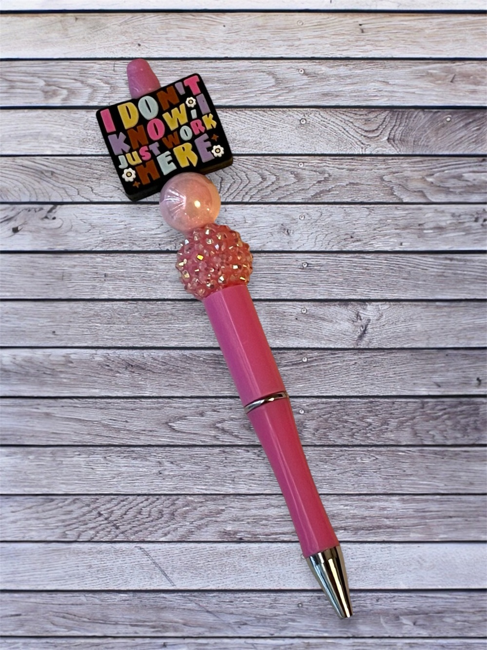 Pink Rhinestone Bubble Top Ballpoint “I don’t know, I just work here” Pen